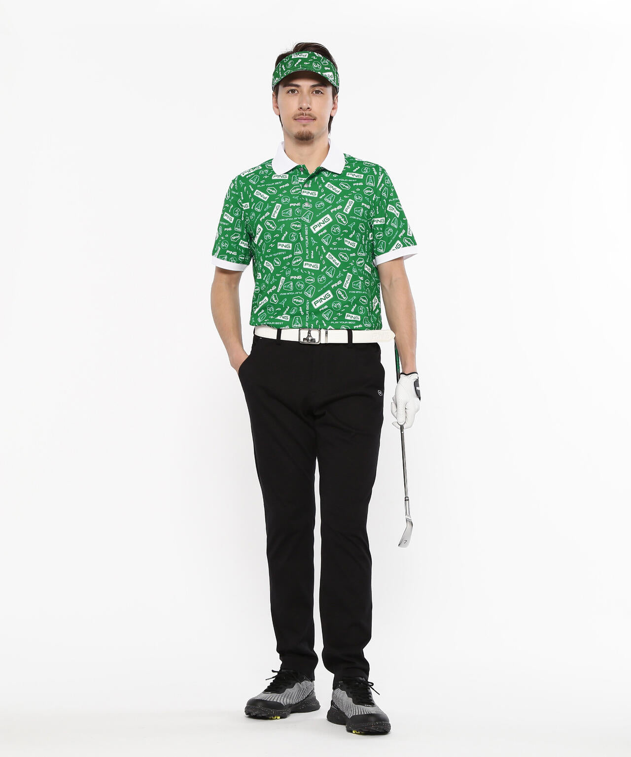 【PING APPAREL】総柄プリント半袖ポロシャツ ＜NATIVE＞ (MENS)