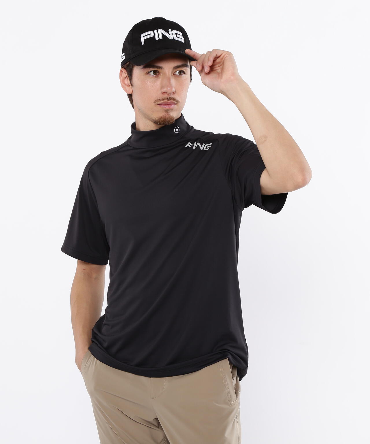 【PING APPAREL】メッシュパネルジャガード半袖ハイネックカットソー ＜PERFORMANCE＞ (MENS)