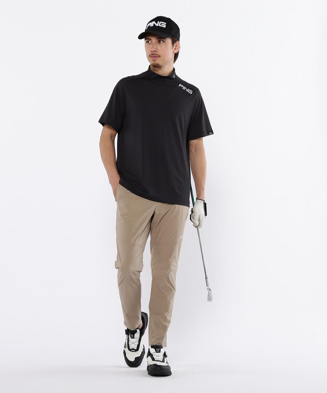 【PING APPAREL】メッシュパネルジャガード半袖ハイネックカットソー ＜PERFORMANCE＞ (MENS)
