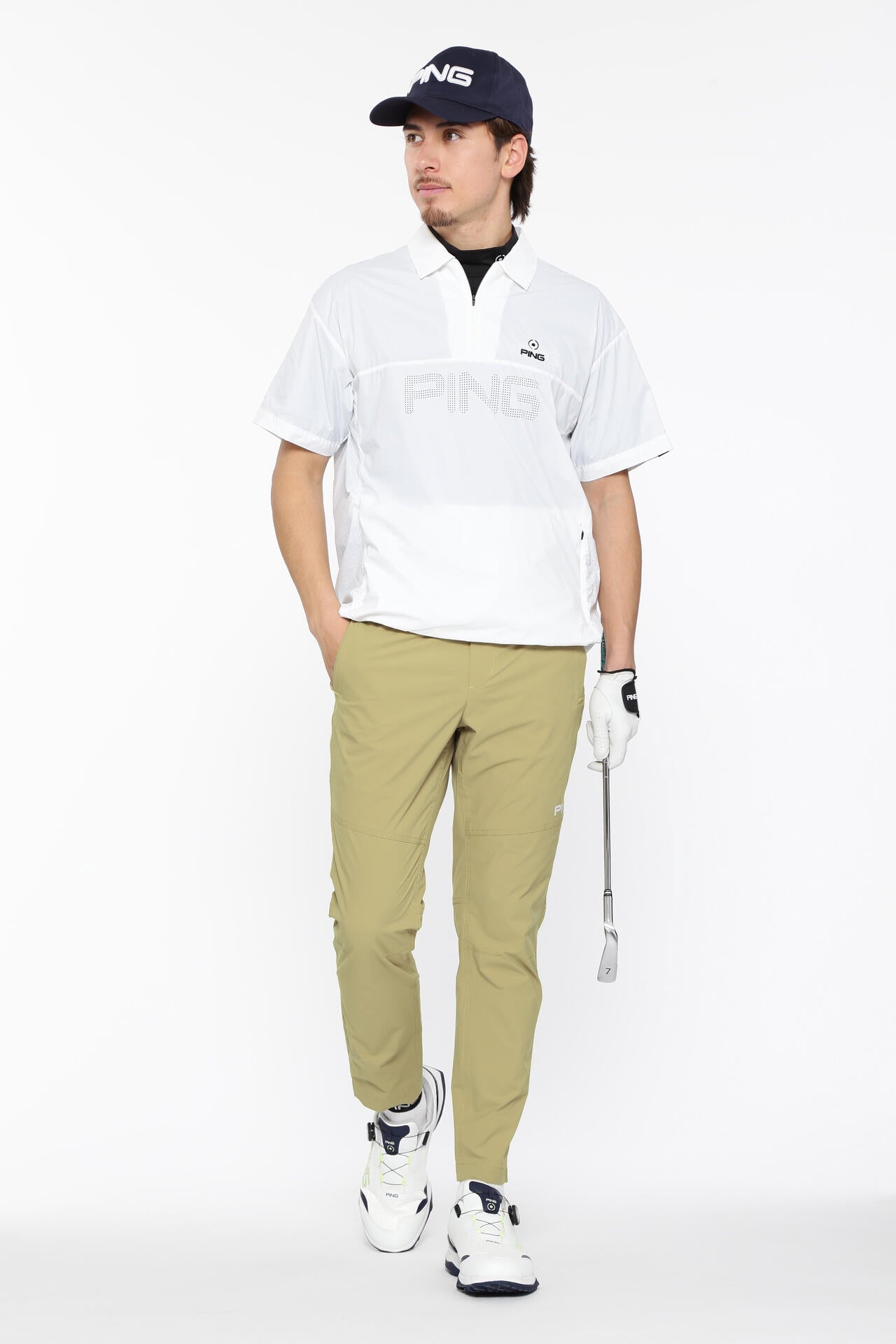 【PING APPAREL】メッシュパネルジャガード半袖ハイネックカットソー ＜PERFORMANCE＞ (MENS)