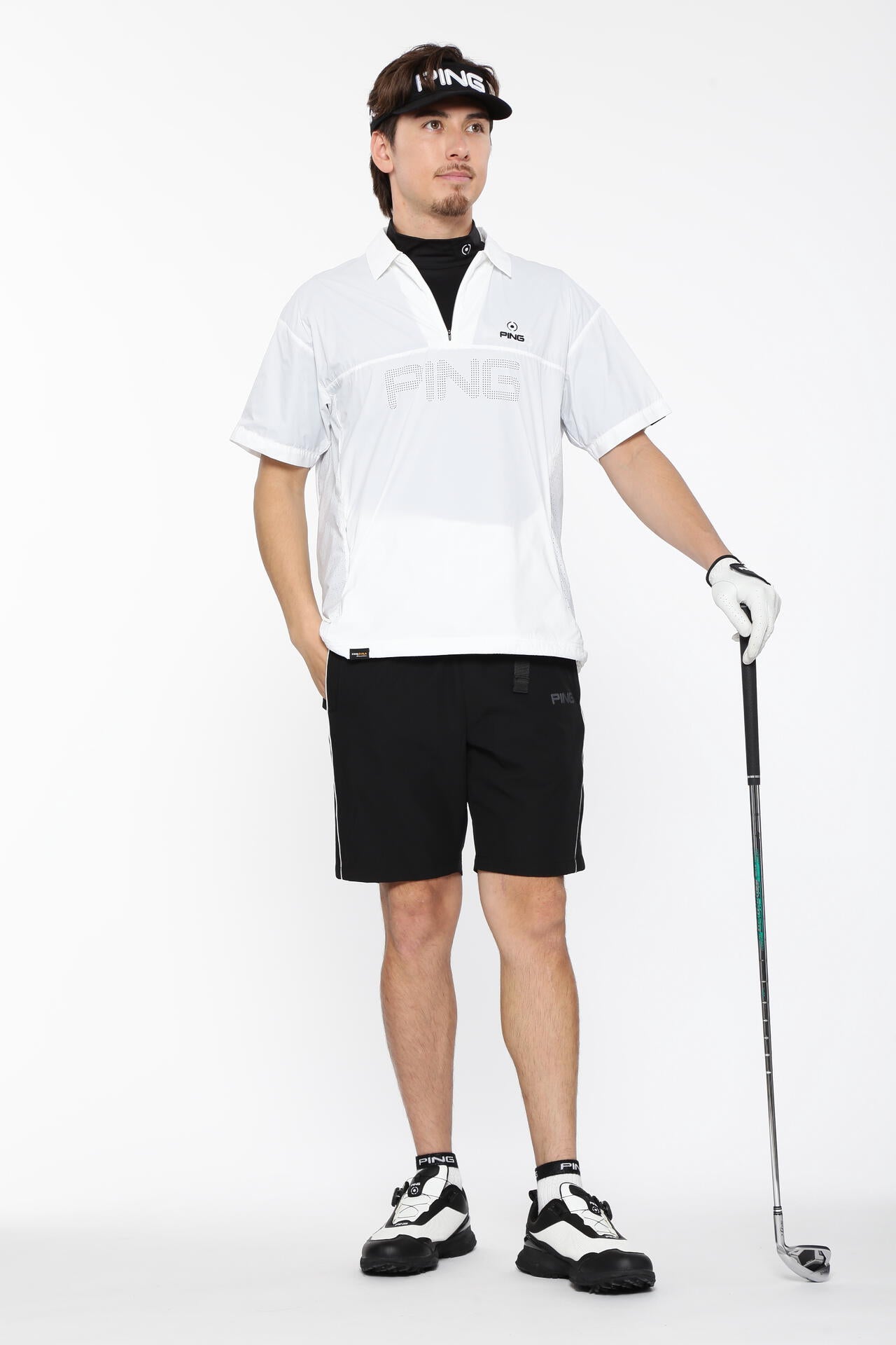【PING APPAREL】メッシュパネルジャガード半袖ハイネックカットソー ＜PERFORMANCE＞ (MENS)