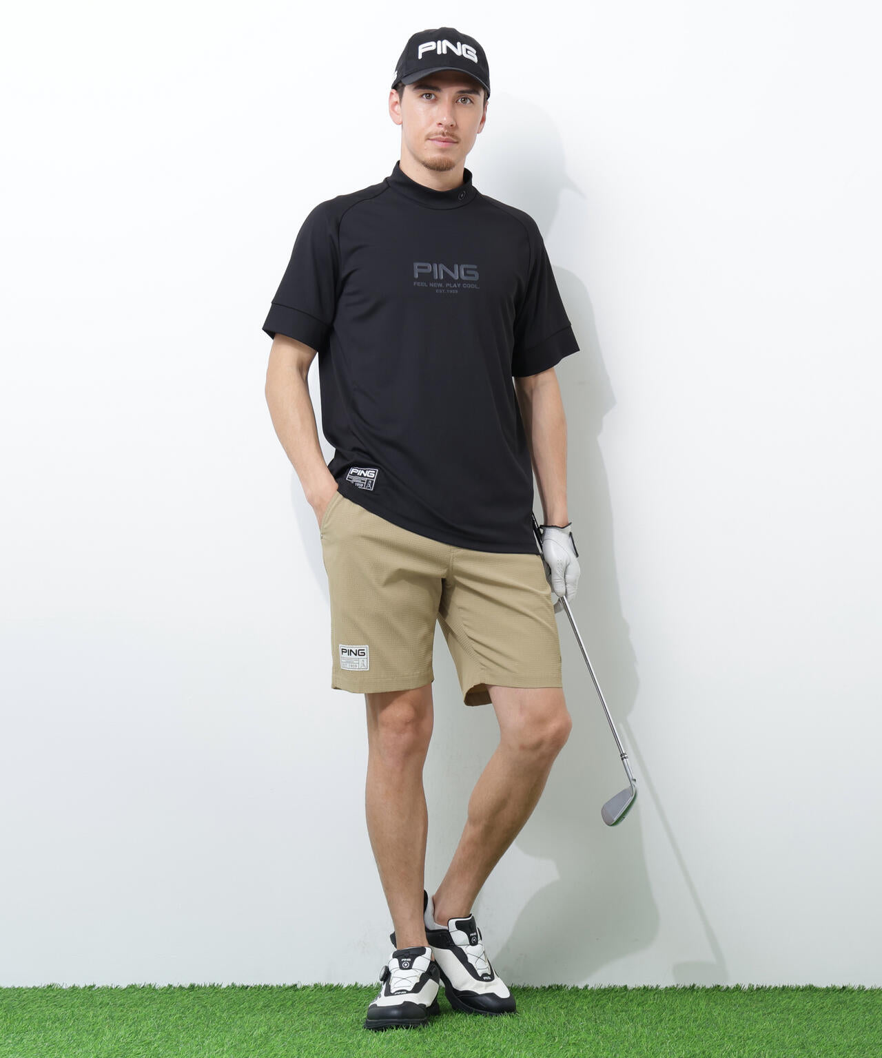 【PING APPAREL】【吸汗速乾・ストレッチ】サッカー5ポケットショートパンツ ＜GOLD＞ (MENS)