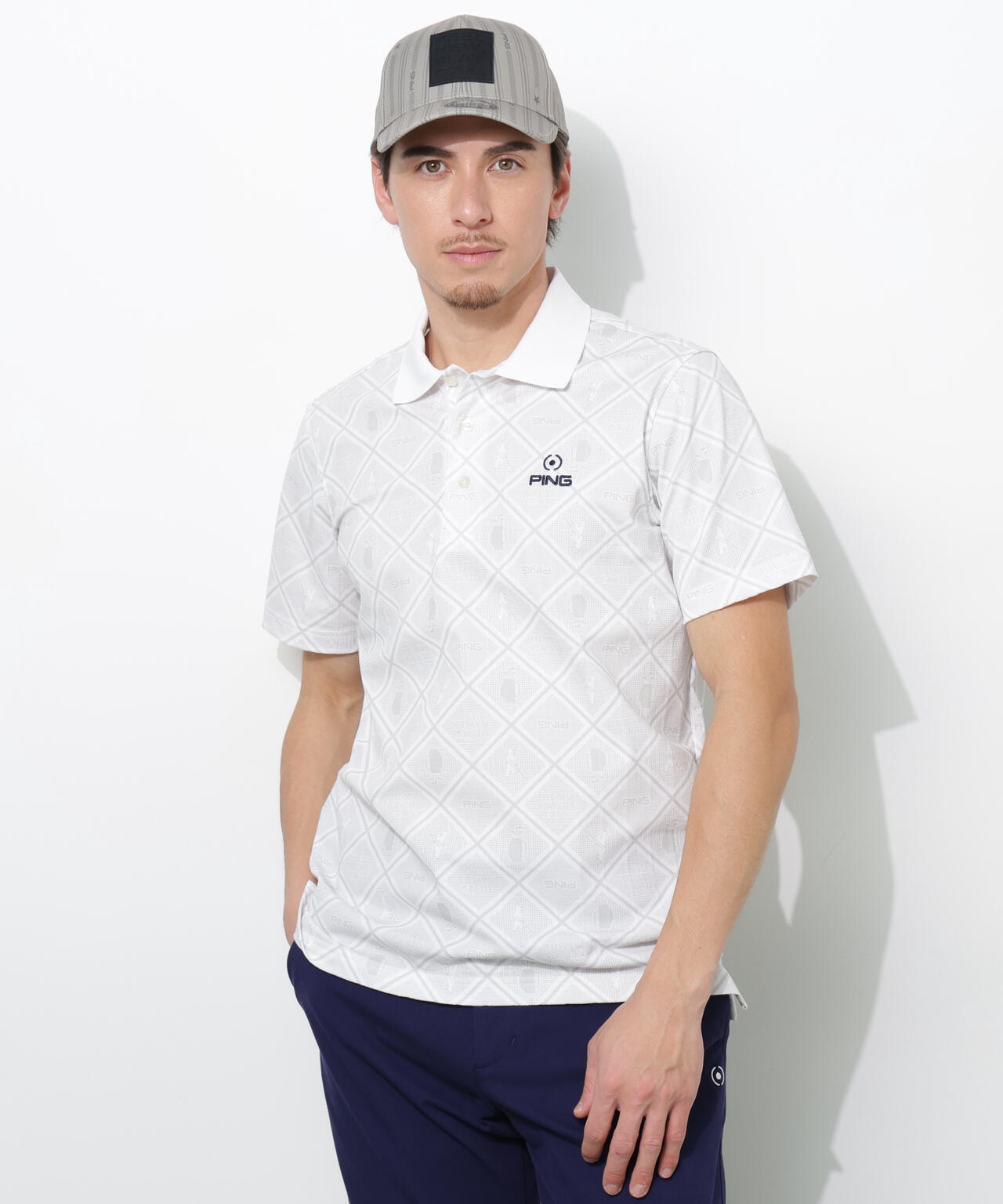 【PING APPAREL】バイアスチェックプリントEPIX変形ストレッチサッカー半袖ポロシャツ ＜NATIVE＞ (MENS)