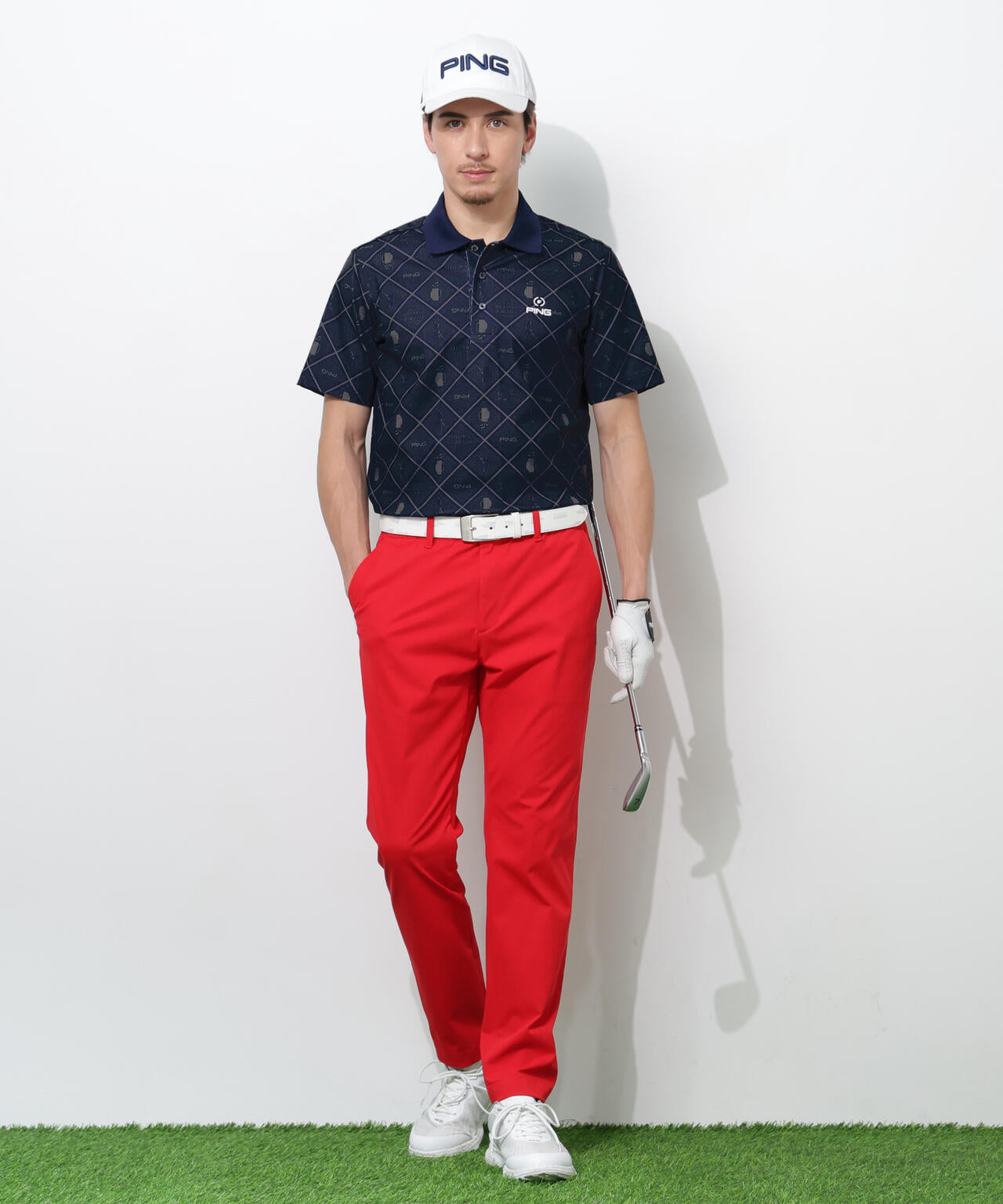 【PING APPAREL】バイアスチェックプリントEPIX変形ストレッチサッカー半袖ポロシャツ ＜NATIVE＞ (MENS)