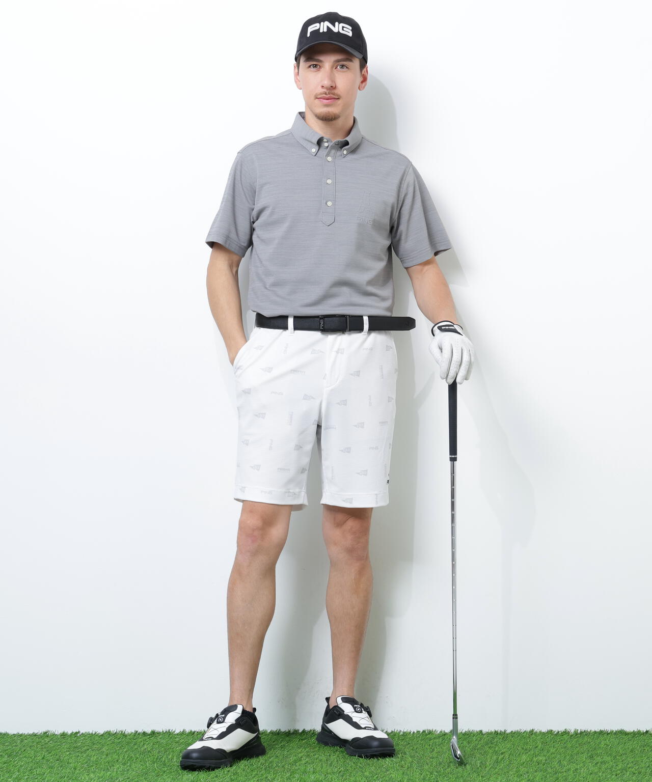 【PING APPAREL】Mr.PINGエンボスカノコ レイブロック半袖ボタンダウンシャツ ＜NAITVE＞ (MENS)