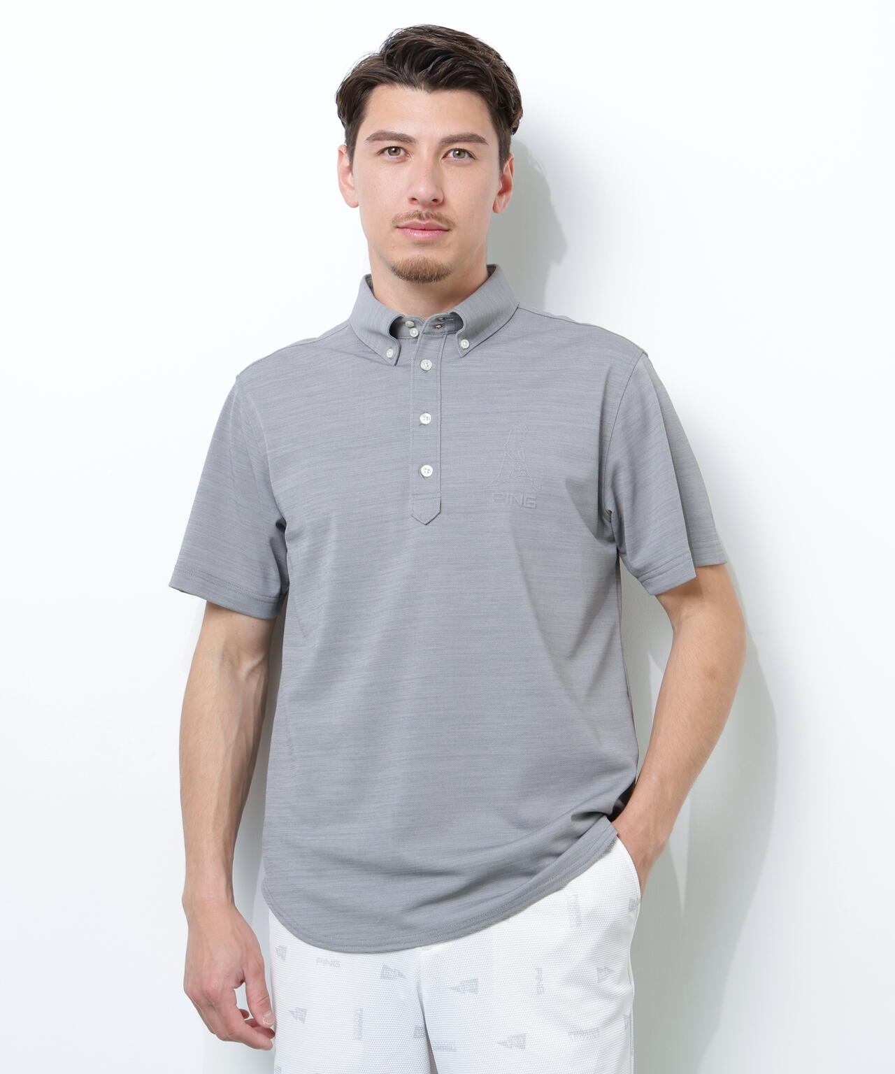 【PING APPAREL】Mr.PINGエンボスカノコ レイブロック半袖ボタンダウンシャツ ＜NAITVE＞ (MENS)