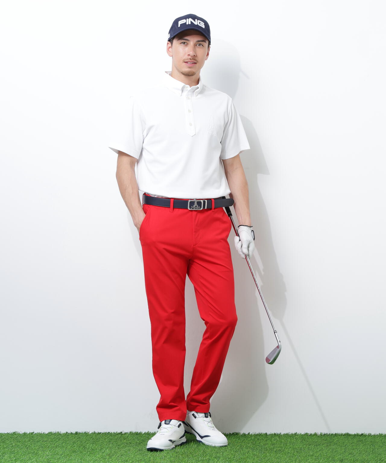 【PING APPAREL】Mr.PINGエンボスカノコ レイブロック半袖ボタンダウンシャツ ＜NAITVE＞ (MENS)