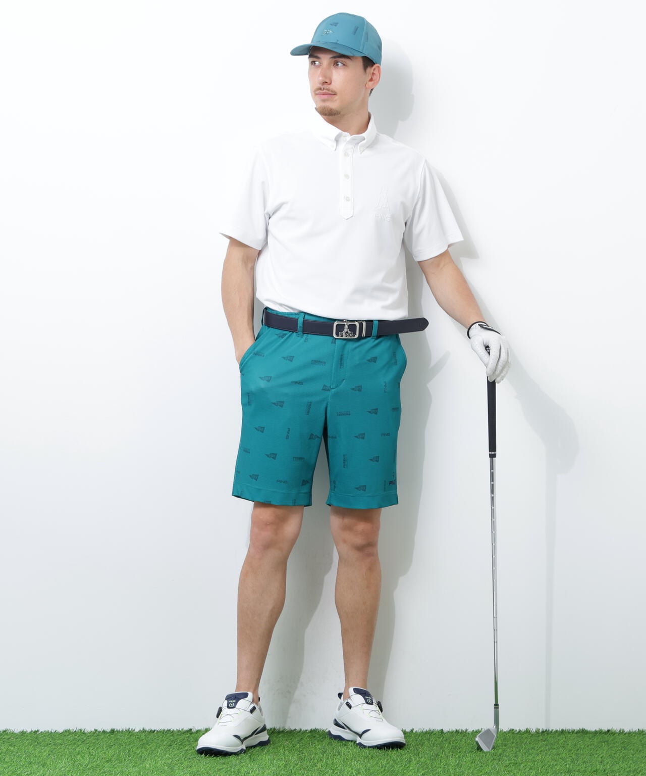 【PING APPAREL】Mr.PINGエンボスカノコ レイブロック半袖ボタンダウンシャツ ＜NAITVE＞ (MENS)