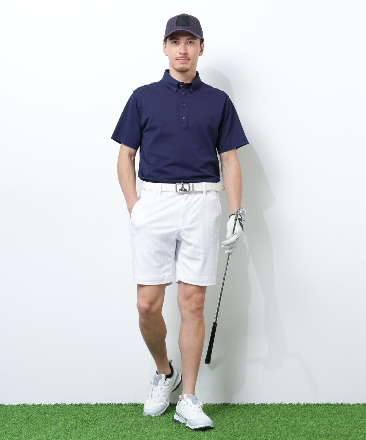 【PING APPAREL】Mr.PINGエンボスカノコ レイブロック半袖ボタンダウンシャツ ＜NAITVE＞ (MENS)