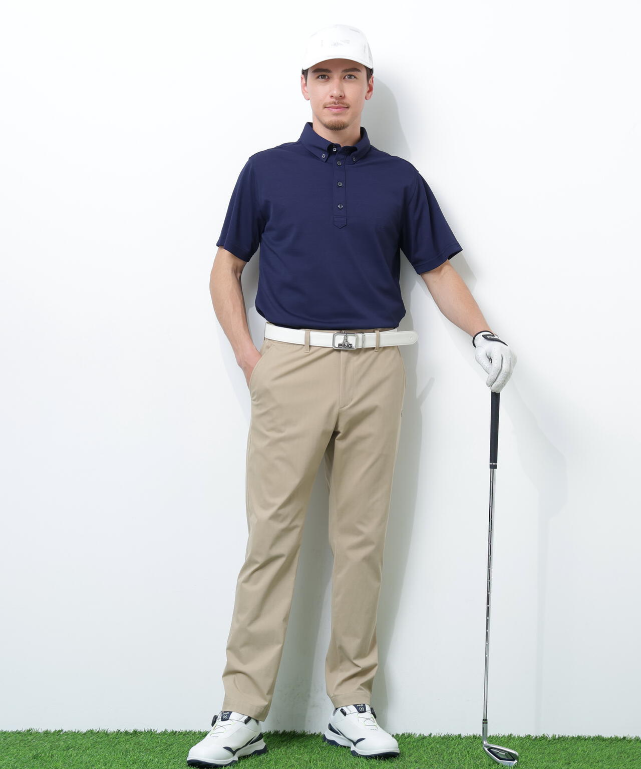 【PING APPAREL】Mr.PINGエンボスカノコ レイブロック半袖ボタンダウンシャツ ＜NAITVE＞ (MENS)