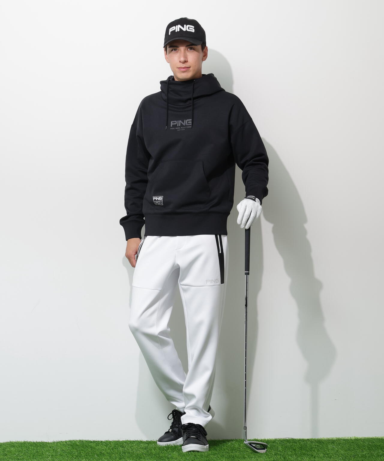【PING APPAREL】全方向ストレッチ 接結裏メッシュスウェットフーディプルオーバー ＜GOLD＞ (MENS)