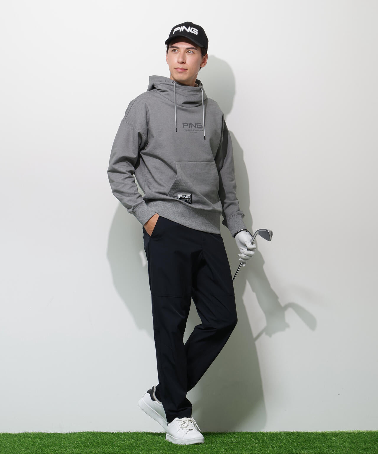 【PING APPAREL】全方向ストレッチ 接結裏メッシュスウェットフーディプルオーバー ＜GOLD＞ (MENS)