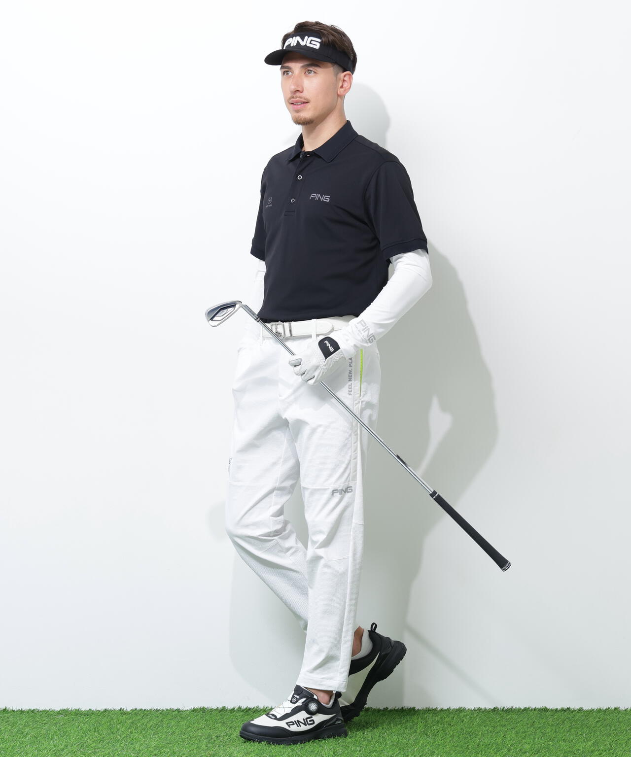 【PING APPAREL】【UVカット・接触冷感】ベア天竺Uネック長袖インナーシャツ ＜GOLD＞ (MENS)