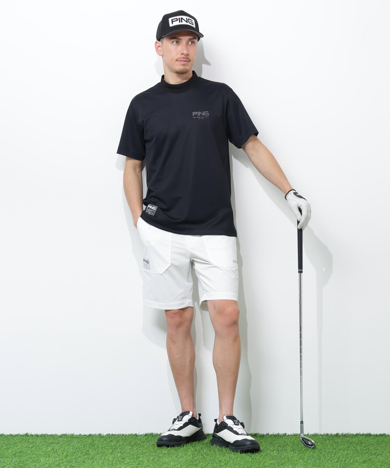 【PING APPAREL】サンベール×クールフローカノコ半袖ハイネックシャツ ＜GOLD＞ (MENS)