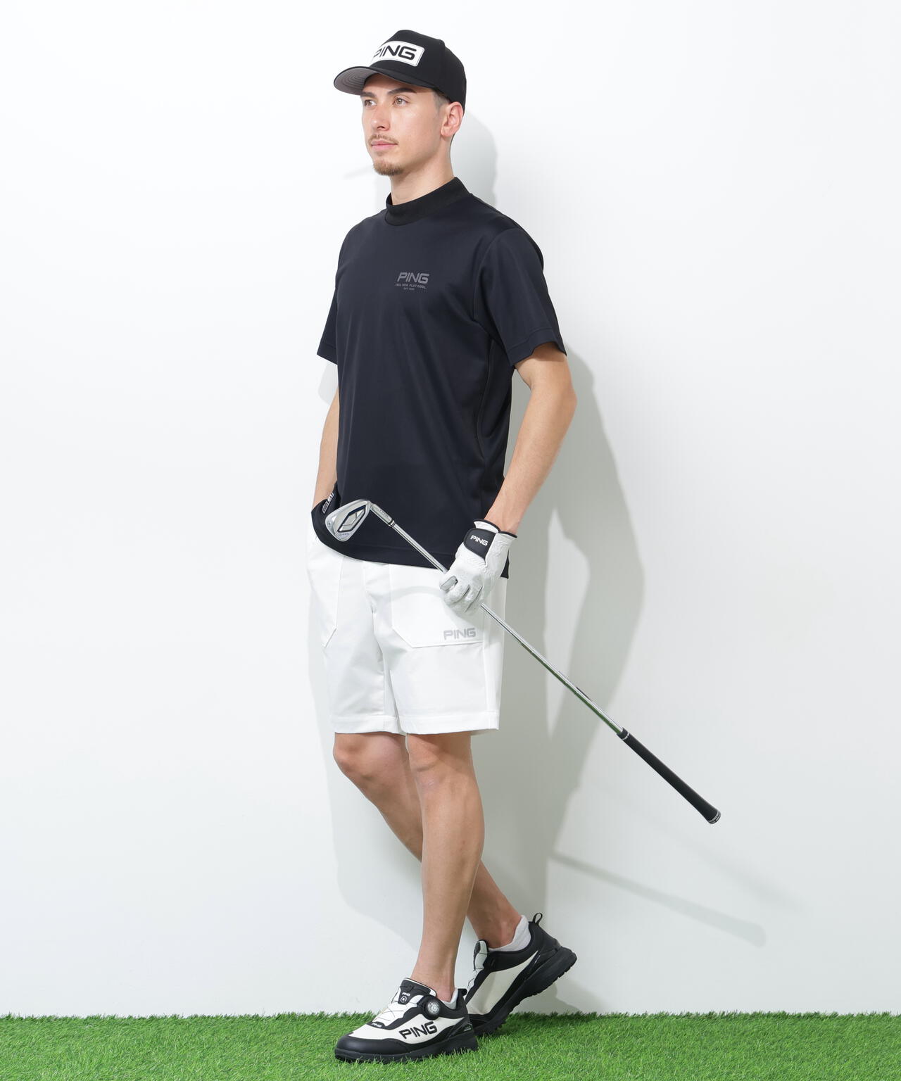 【PING APPAREL】サンベール×クールフローカノコ半袖ハイネックシャツ ＜GOLD＞ (MENS)