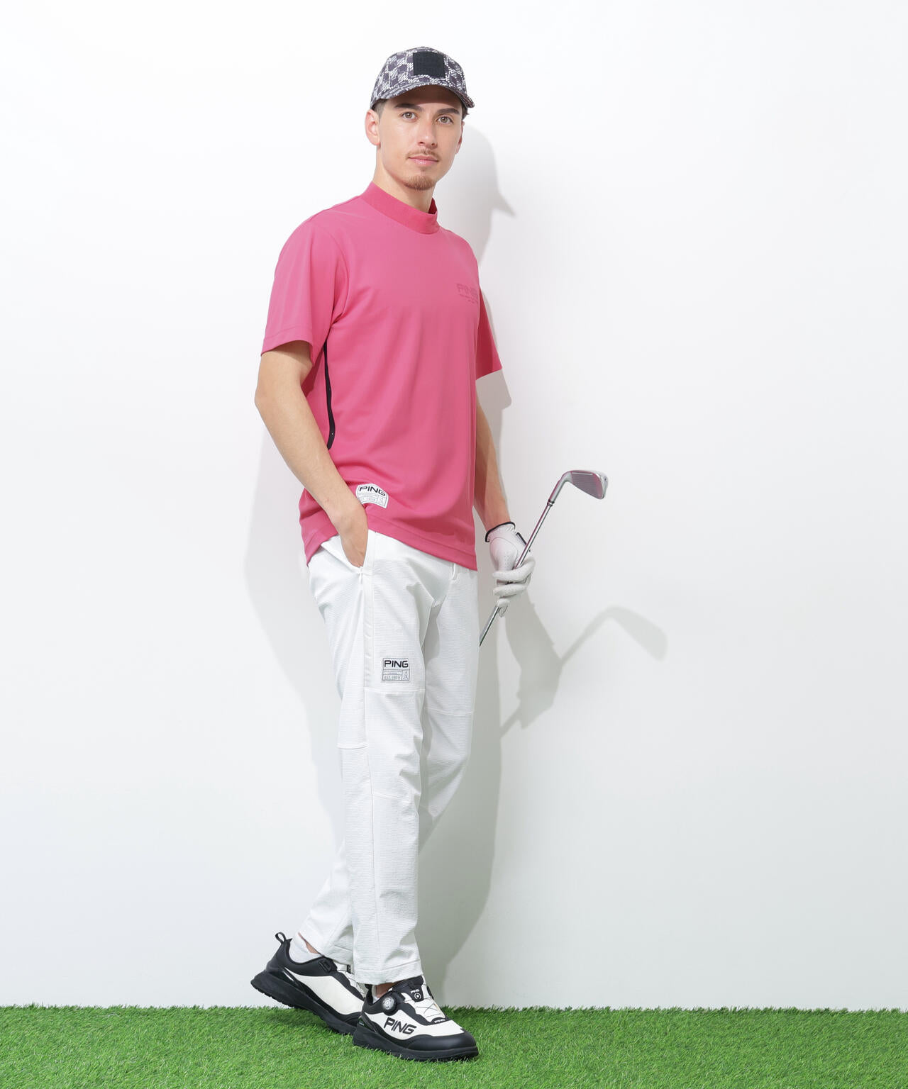 【PING APPAREL】サンベール×クールフローカノコ半袖ハイネックシャツ ＜GOLD＞ (MENS)