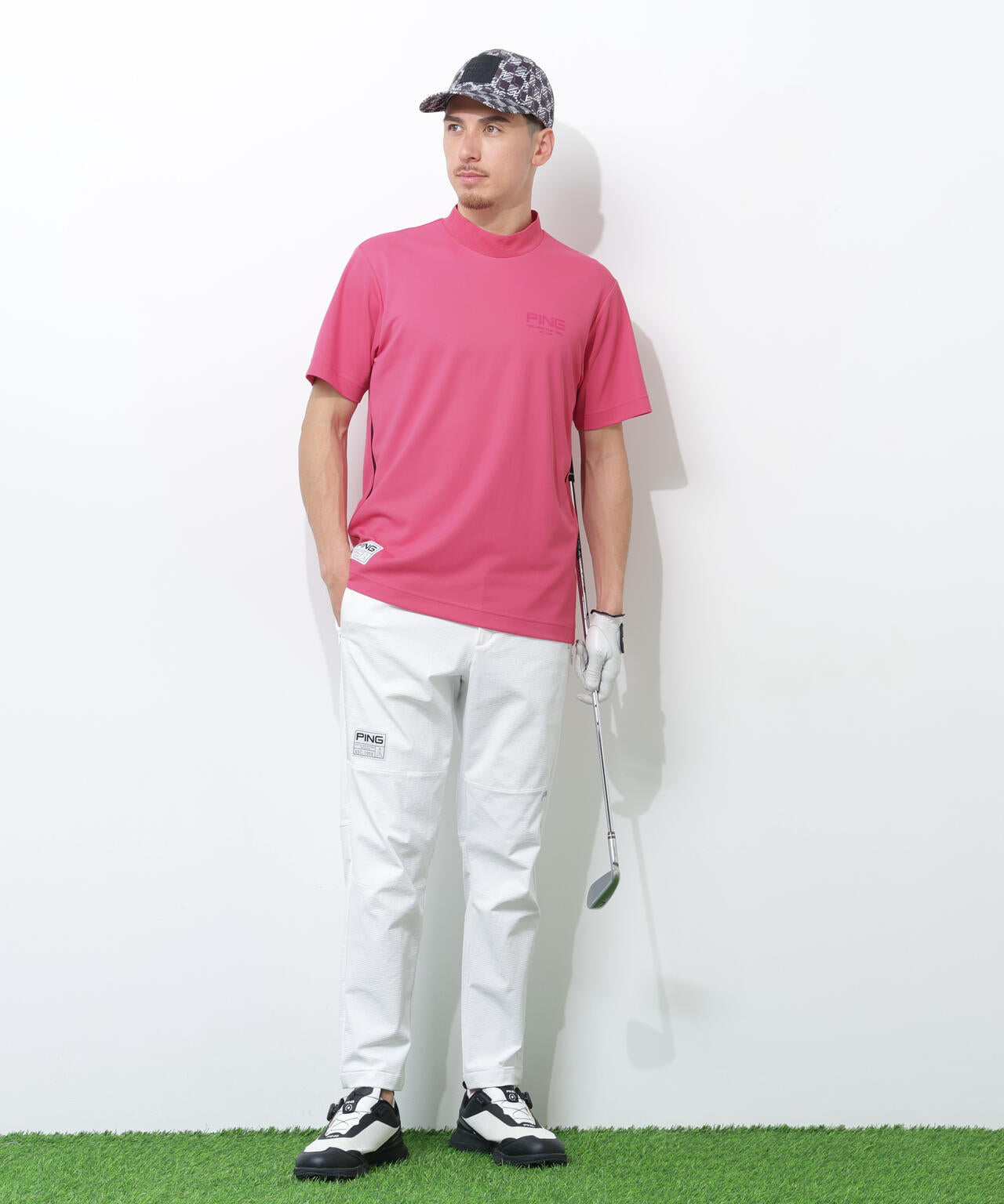 【PING APPAREL】サンベール×クールフローカノコ半袖ハイネックシャツ ＜GOLD＞ (MENS)