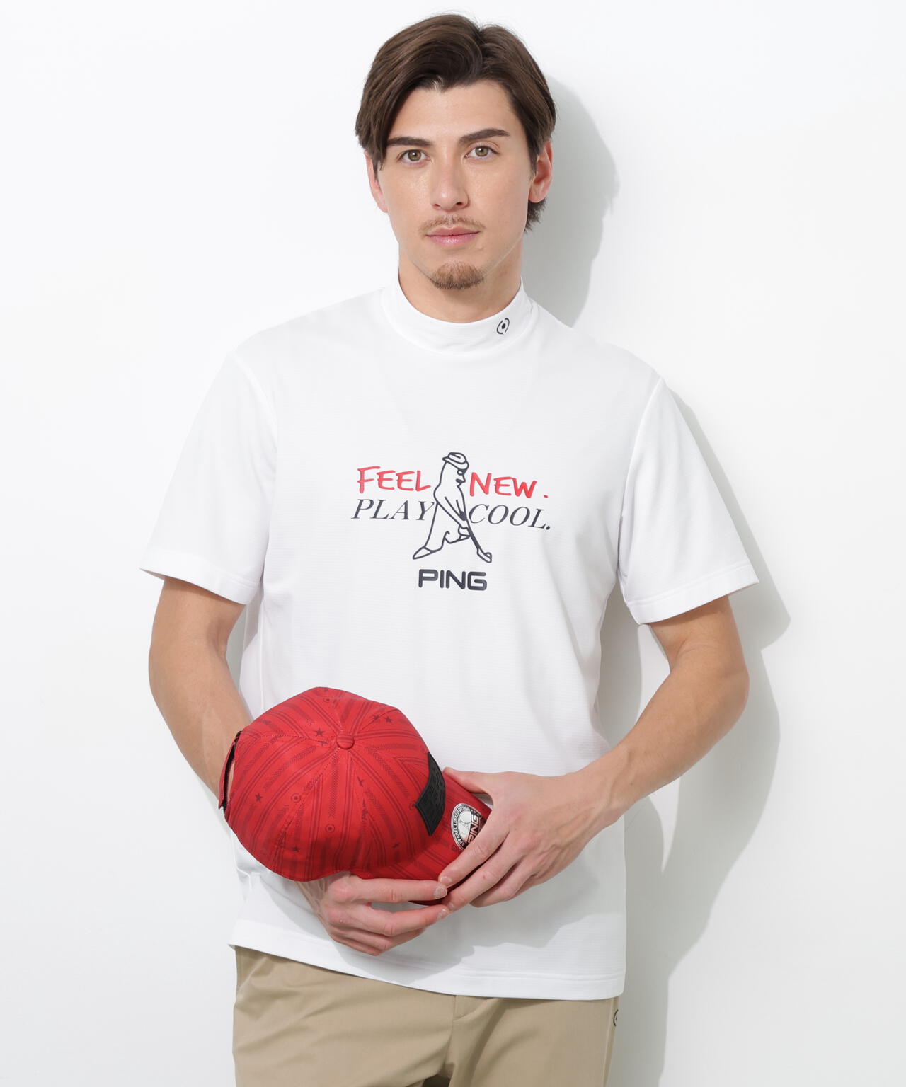【PING APPAREL】SNAPTEXカノコインレーMr.PINGプリント半袖ハイネックカットソー ＜NATIVE＞ (MENS)