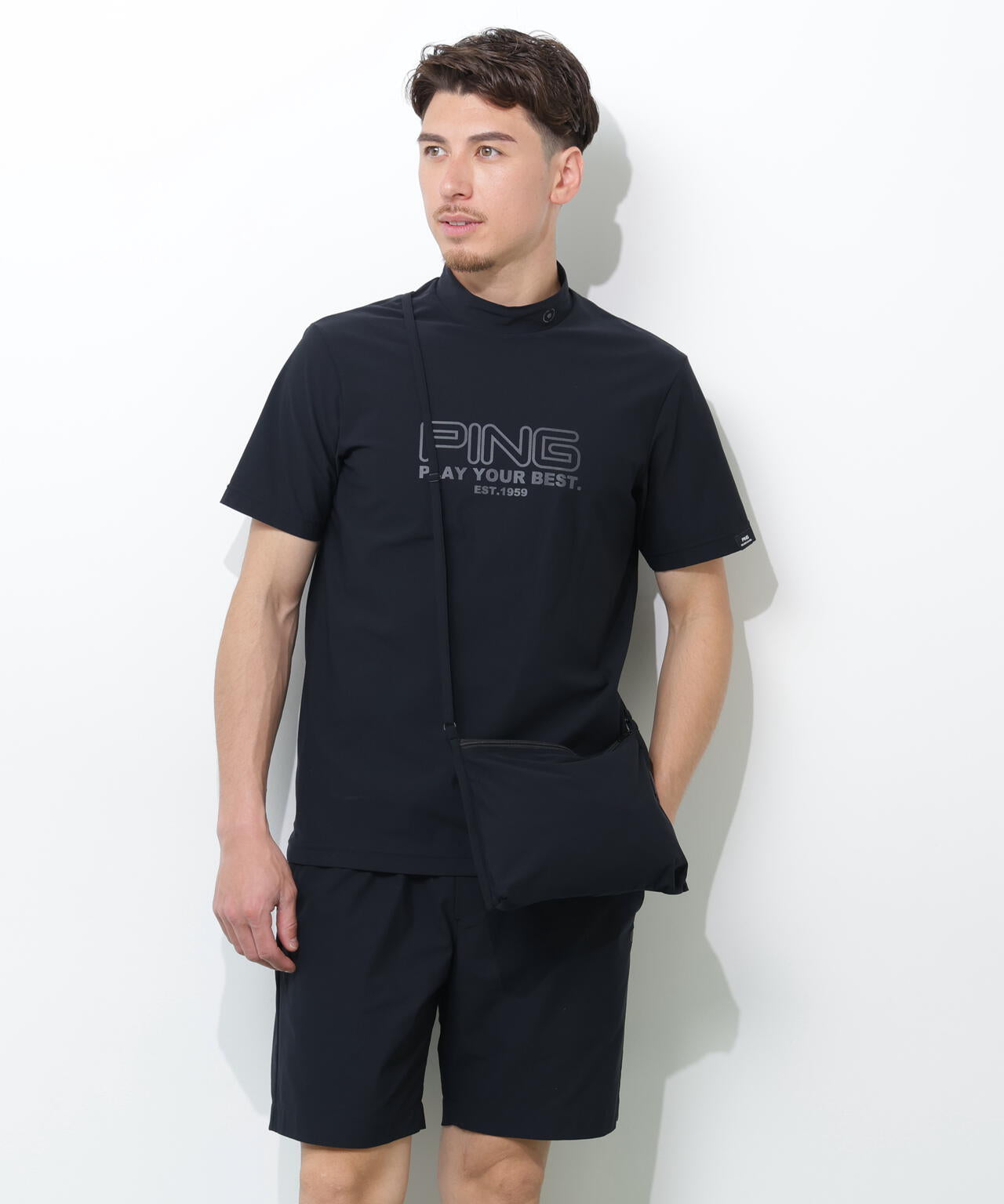 【PING APPAREL】全方向ストレッチドットメッシュ半袖ハイネックシャツ×ショートパンツ ＜PERFORMANCE＞ (MENS)
