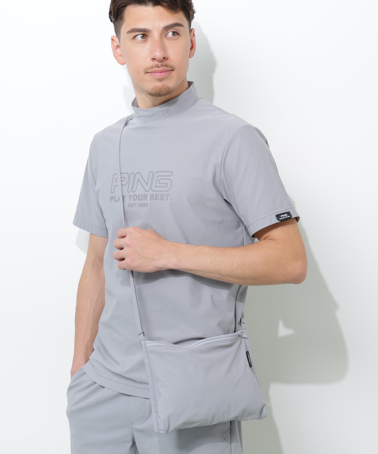 【PING APPAREL】全方向ストレッチドットメッシュ半袖ハイネックシャツ×ショートパンツ ＜PERFORMANCE＞ (MENS)