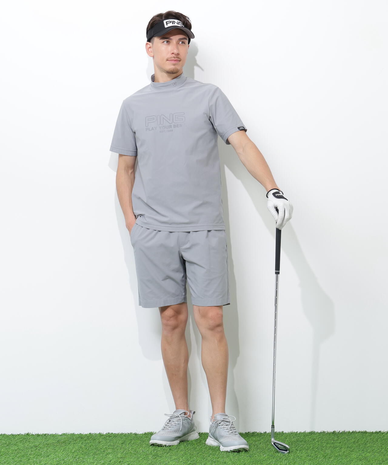 【PING APPAREL】全方向ストレッチドットメッシュ半袖ハイネックシャツ×ショートパンツ ＜PERFORMANCE＞ (MENS)