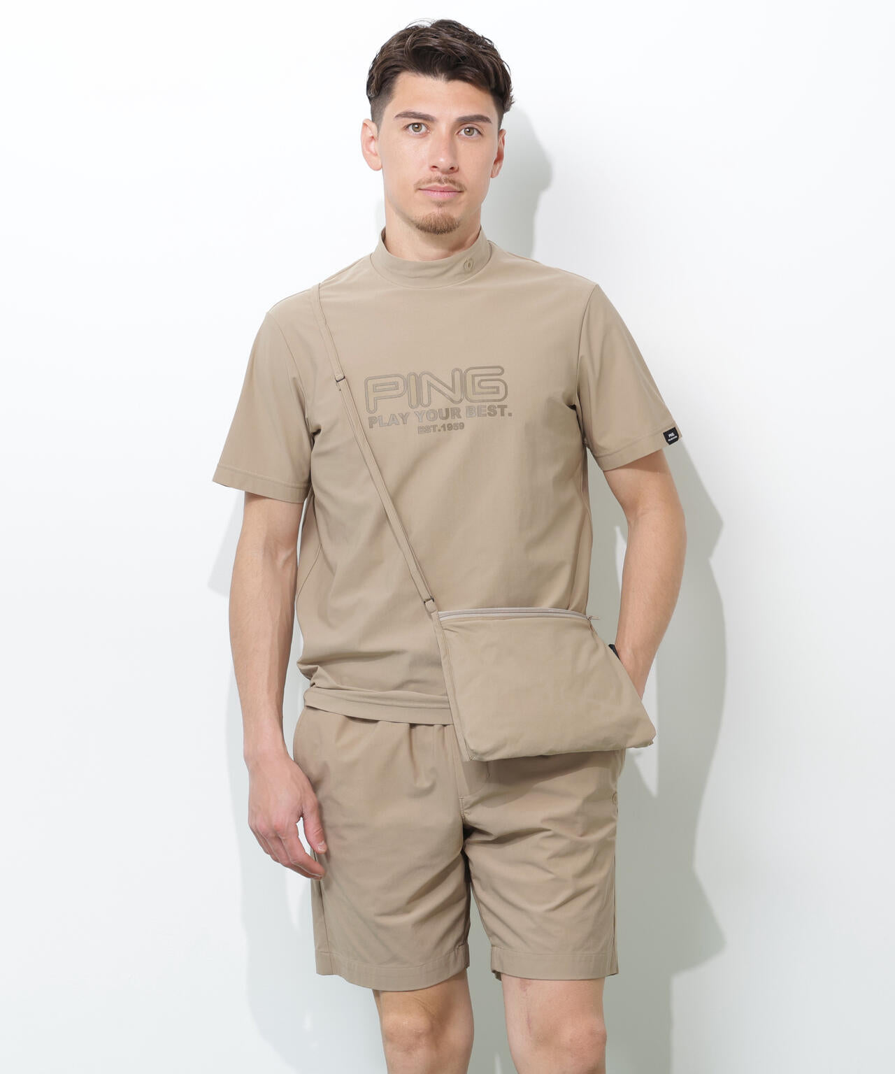 【PING APPAREL】全方向ストレッチドットメッシュ半袖ハイネックシャツ×ショートパンツ ＜PERFORMANCE＞ (MENS)