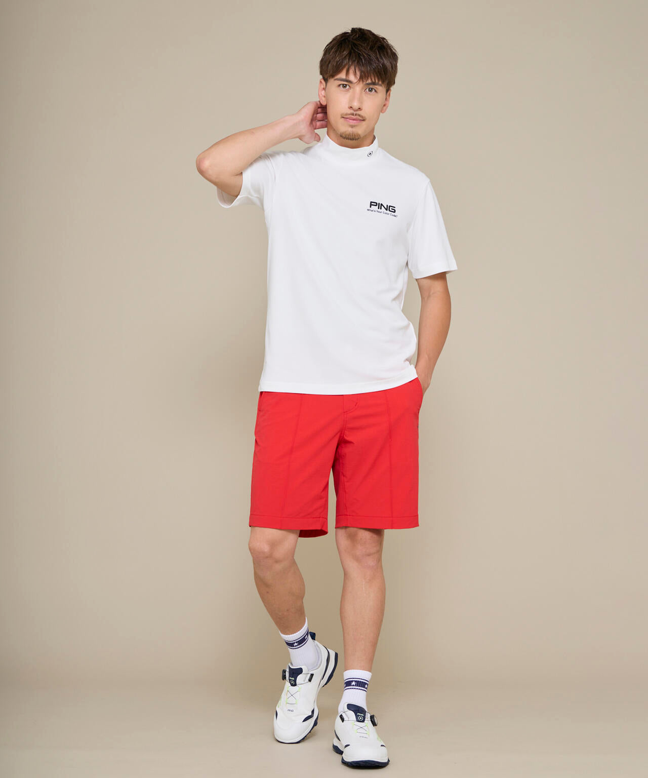 【PING APPAREL】【10カラーシリーズ】PEカノコ半袖ハイネックシャツ ＜NATIVE＞ (MENS)