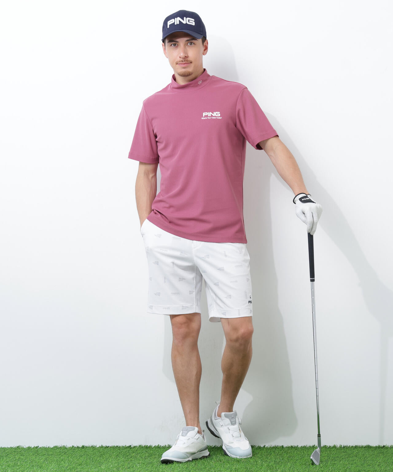 【PING APPAREL】【10カラーシリーズ】PEカノコ半袖ハイネックシャツ ＜NATIVE＞ (MENS)