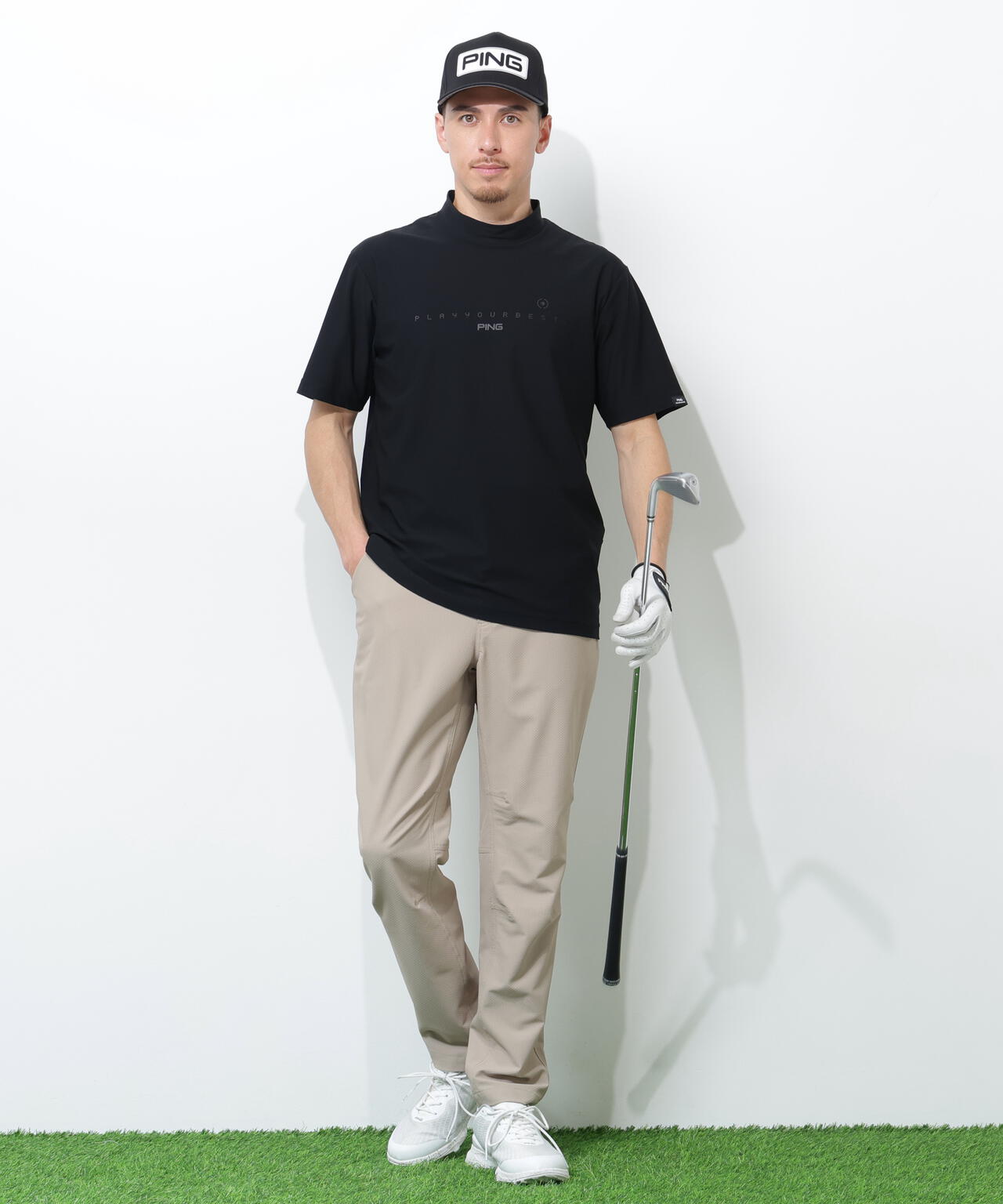 【PING APPAREL】シングルメッシュ レイブロック半袖ハイネックシャツ ＜PERFORMANCE＞ (MENS)