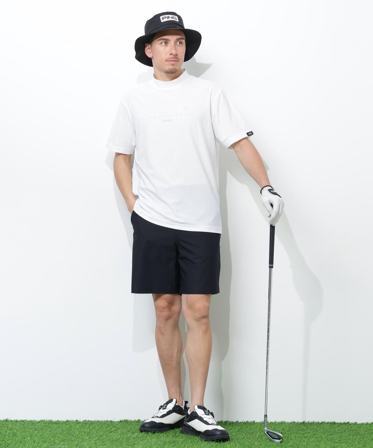 【PING APPAREL】シングルメッシュ レイブロック半袖ハイネックシャツ ＜PERFORMANCE＞ (MENS)