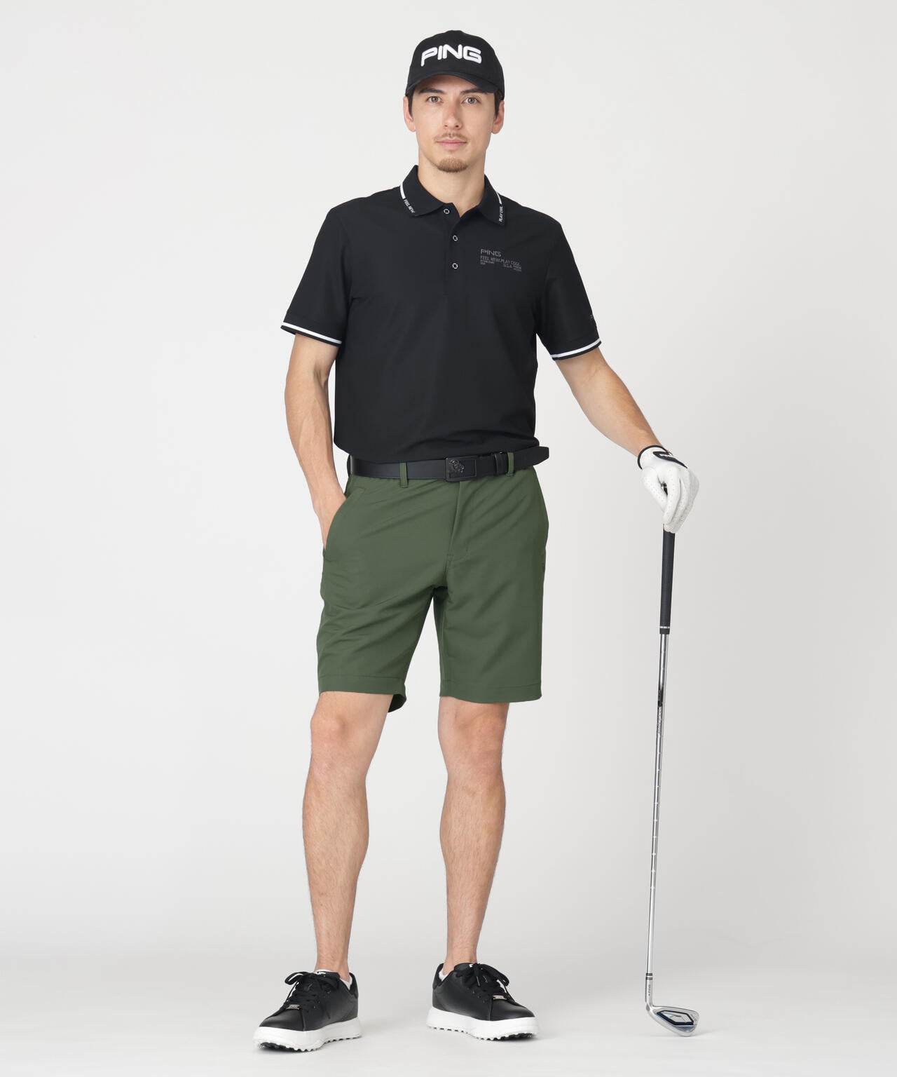［PING APPAREL］［接触冷感・UVカット］ワッフルロゴジャガード衿半袖ポロシャツ (MENS)