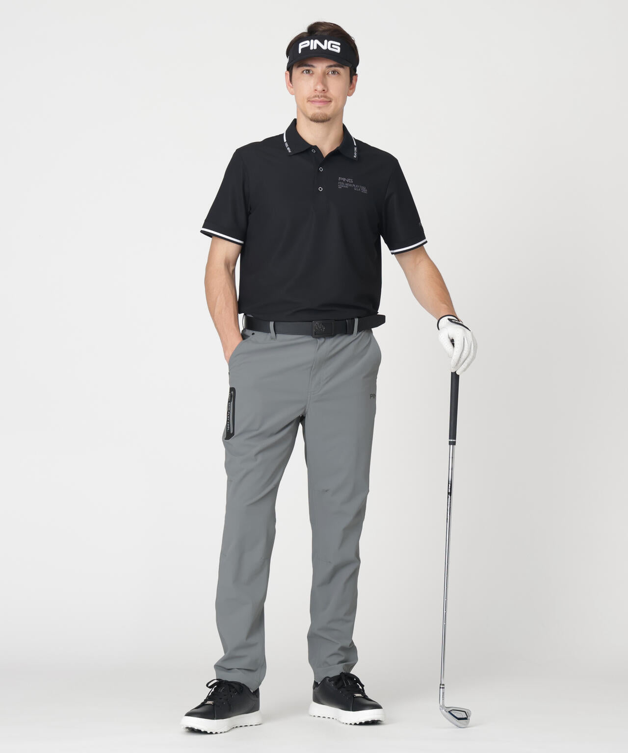 ［PING APPAREL］［接触冷感・UVカット］ワッフルロゴジャガード衿半袖ポロシャツ (MENS)