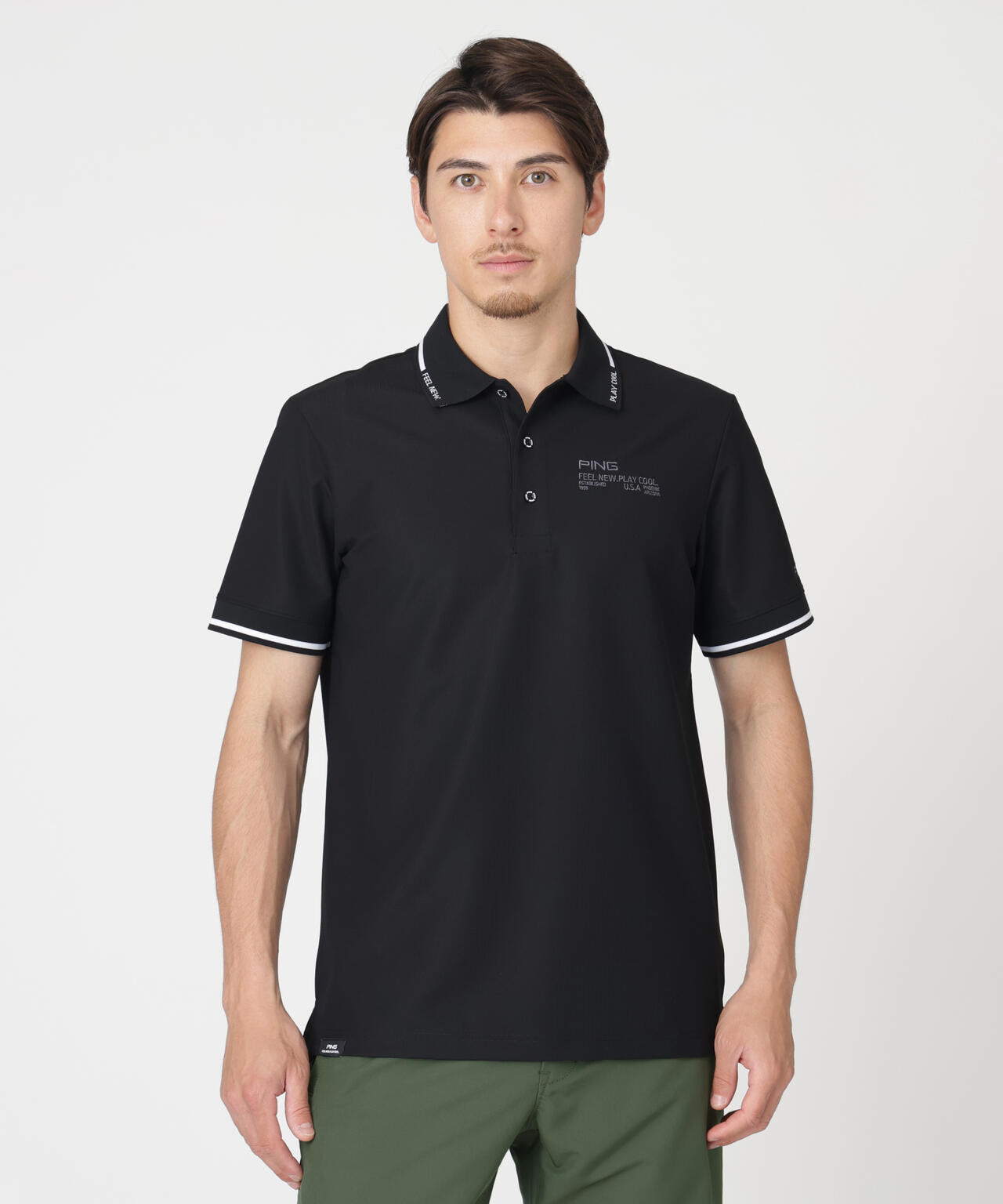 ［PING APPAREL］［接触冷感・UVカット］ワッフルロゴジャガード衿半袖ポロシャツ (MENS)