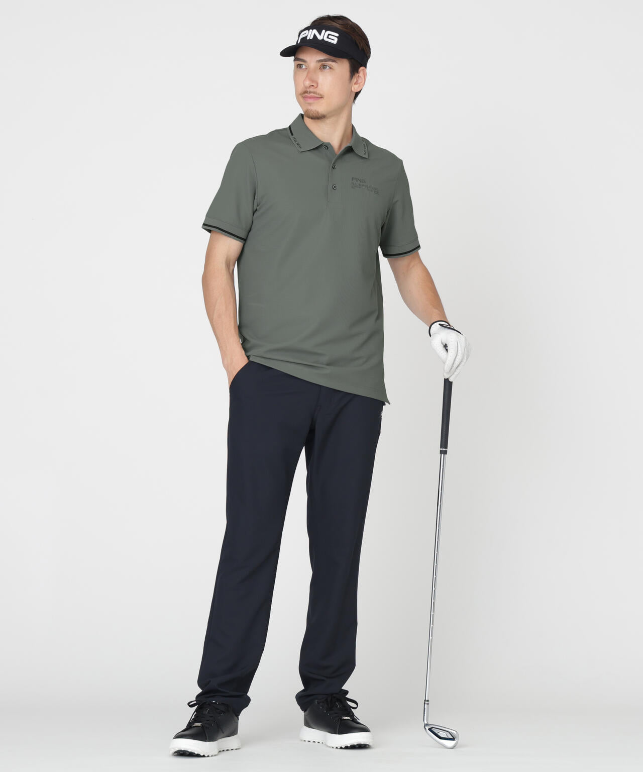 ［PING APPAREL］［接触冷感・UVカット］ワッフルロゴジャガード衿半袖ポロシャツ (MENS)