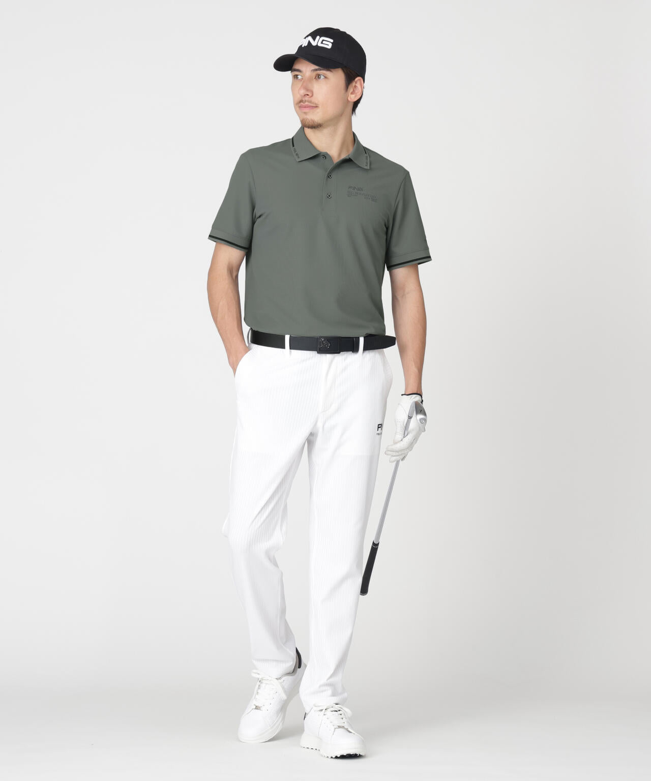 ［PING APPAREL］［接触冷感・UVカット］ワッフルロゴジャガード衿半袖ポロシャツ (MENS)