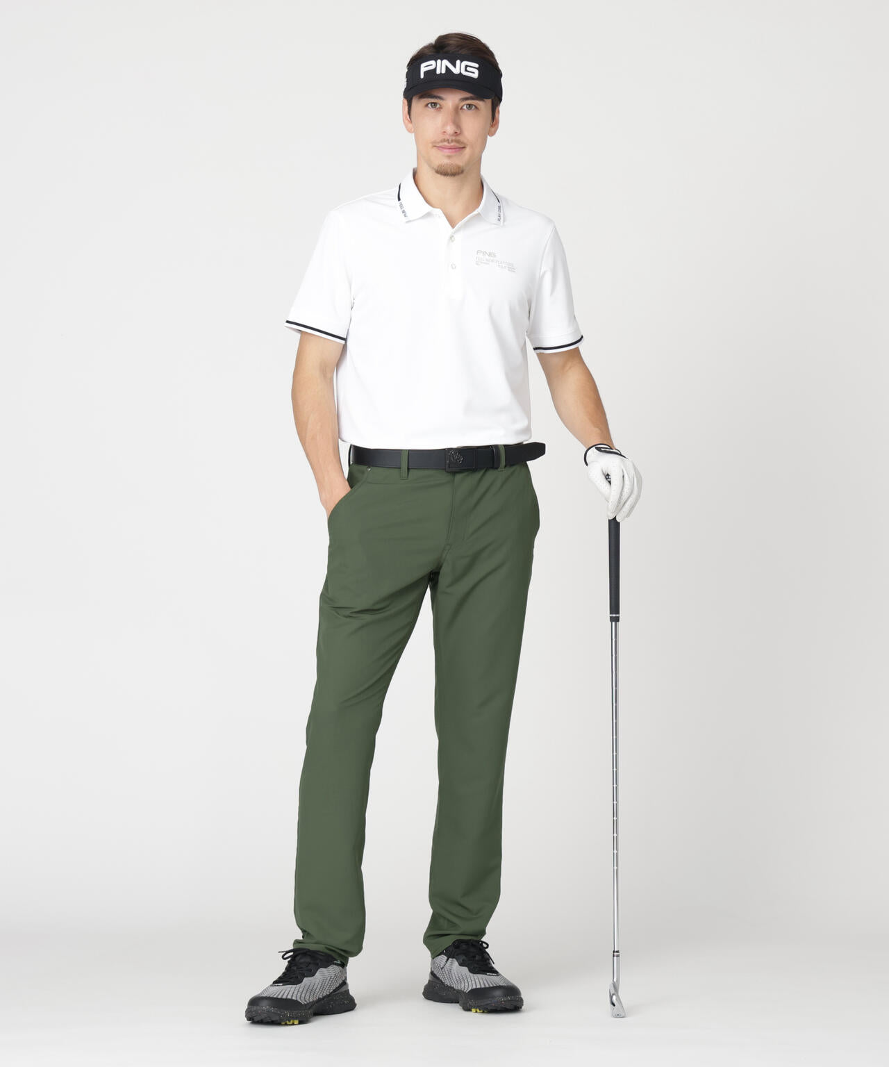 ［PING APPAREL］［接触冷感・UVカット］ワッフルロゴジャガード衿半袖ポロシャツ (MENS)