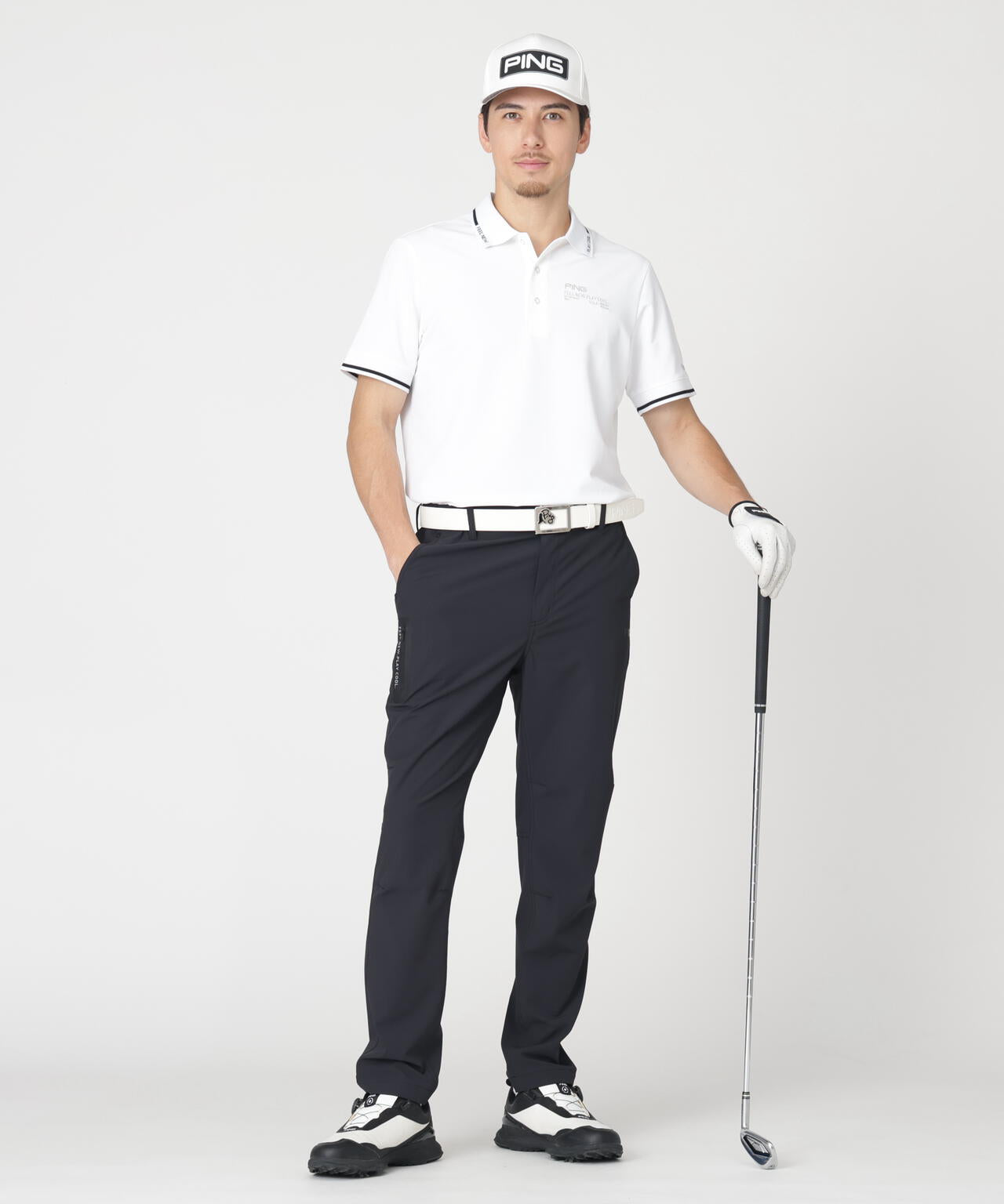 ［PING APPAREL］［接触冷感・UVカット］ワッフルロゴジャガード衿半袖ポロシャツ (MENS)