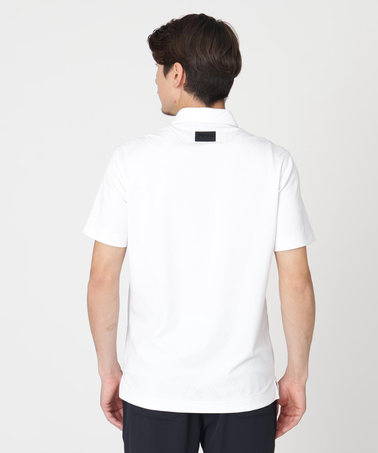 ［PING APPAREL］［吸水速乾・ストレッチ］三角幾何学柄ジャガード半袖ポロシャツ (MENS)