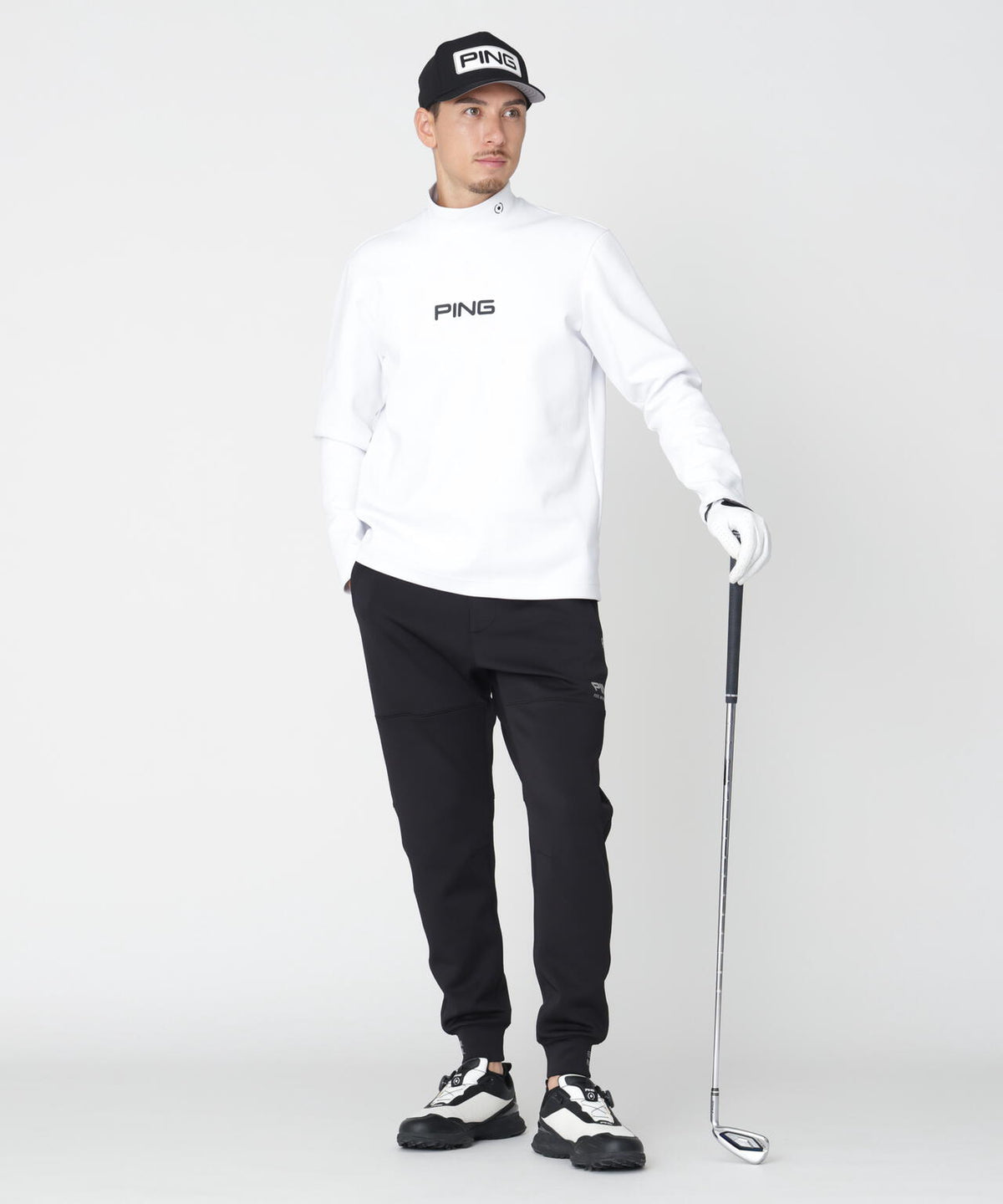 【PING APPAREL】ANSERプリントストレッチダンボール長袖ハイネックシャツ (MENS)