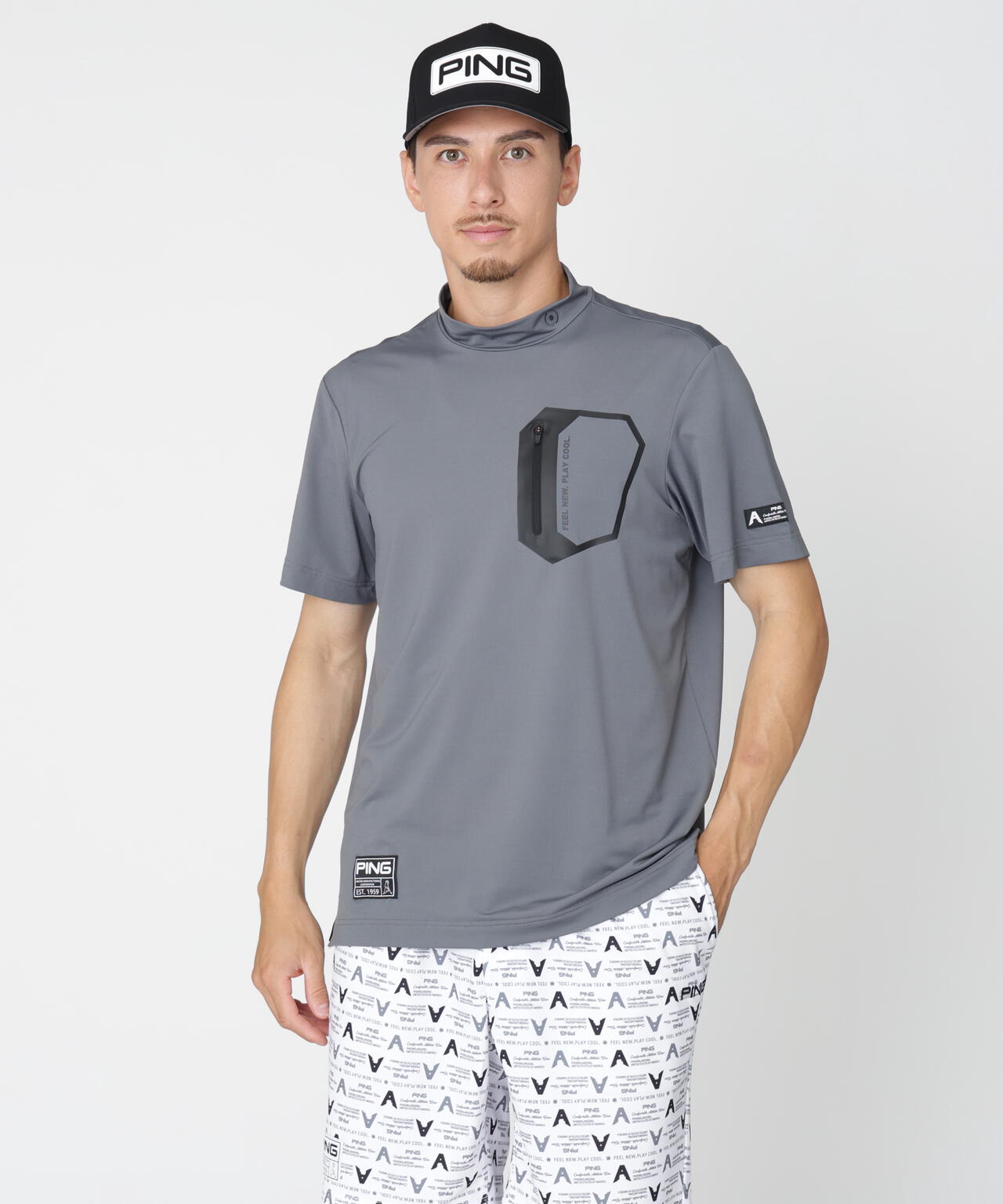 ［PING APPAREL］［接触冷感］ナイロンサッカー半袖ハイネックシャツ ＜GOLD＞ (MENS)