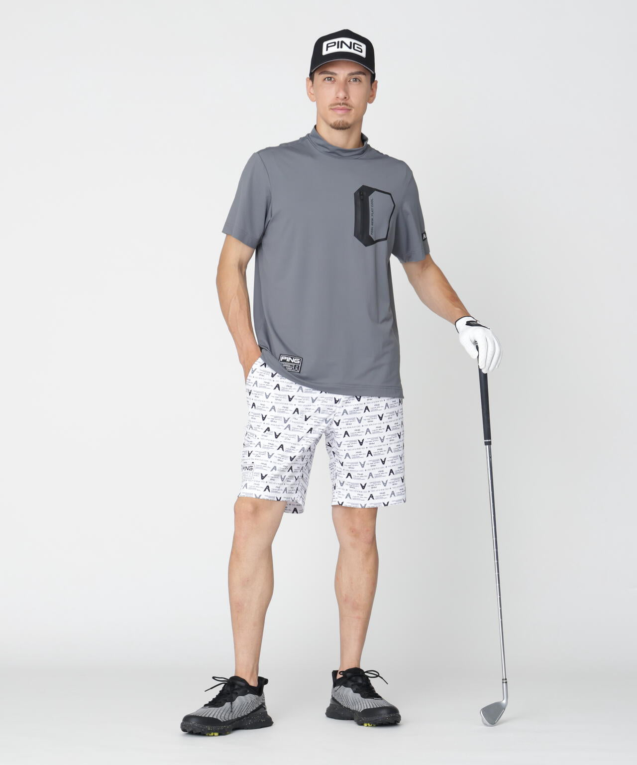 ［PING APPAREL］［接触冷感］ナイロンサッカー半袖ハイネックシャツ ＜GOLD＞ (MENS)