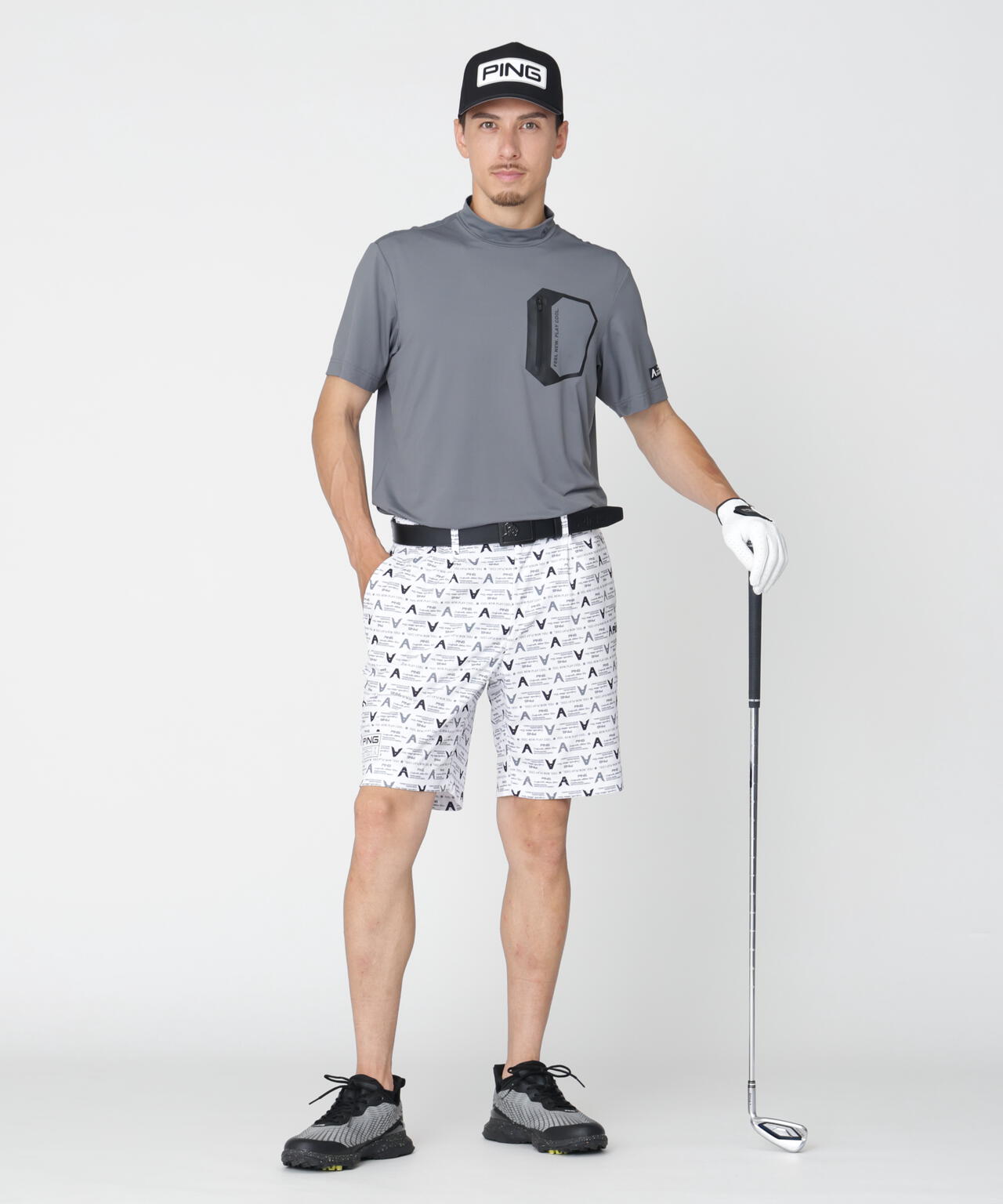 ［PING APPAREL］［接触冷感］ナイロンサッカー半袖ハイネックシャツ ＜GOLD＞ (MENS)
