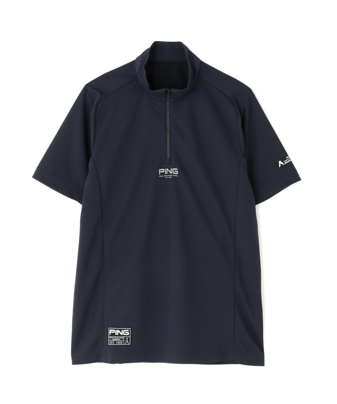 ［PING APPAREL］［吸水速乾・遮熱］オクタピンメッシュ半袖ハーフジップハイネックシャツ ＜GOLD＞ (MENS)