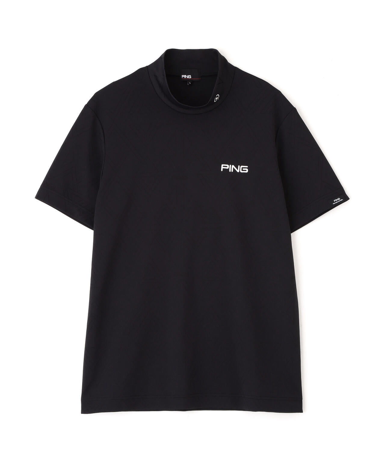 ［PING APPAREL］［吸水速乾・ストレッチ］幾何学柄ジャカード半袖ハイネックシャツ (MENS)