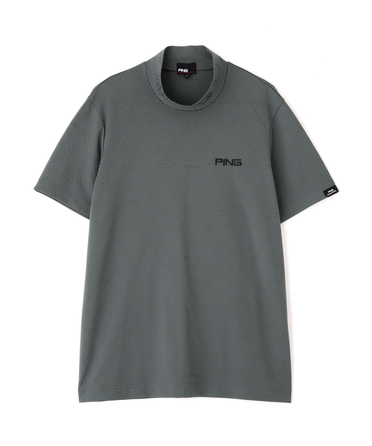 ［PING APPAREL］［吸水速乾・ストレッチ］幾何学柄ジャカード半袖ハイネックシャツ (MENS)