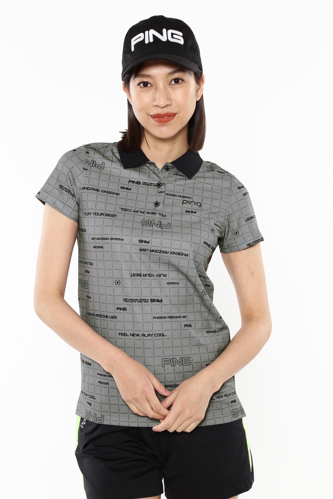 【PING APPAREL】デジタルグリッド柄サラマックスUV半袖ポロシャツ ＜PERFORMANCE＞ (LADIES)