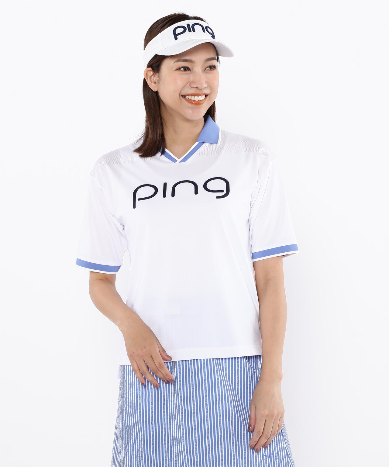 【PING APPAREL】涼風-SUZUKAZE メッシュパネルジャガード半袖ポロシャツ ＜LADIES LINE＞ (LADIES)