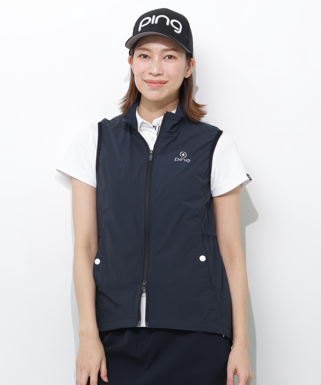 ［PING APPAREL］［UVカット・撥水］リップストップ高機能フルジップベスト ＜GOLD＞ (LADIES)