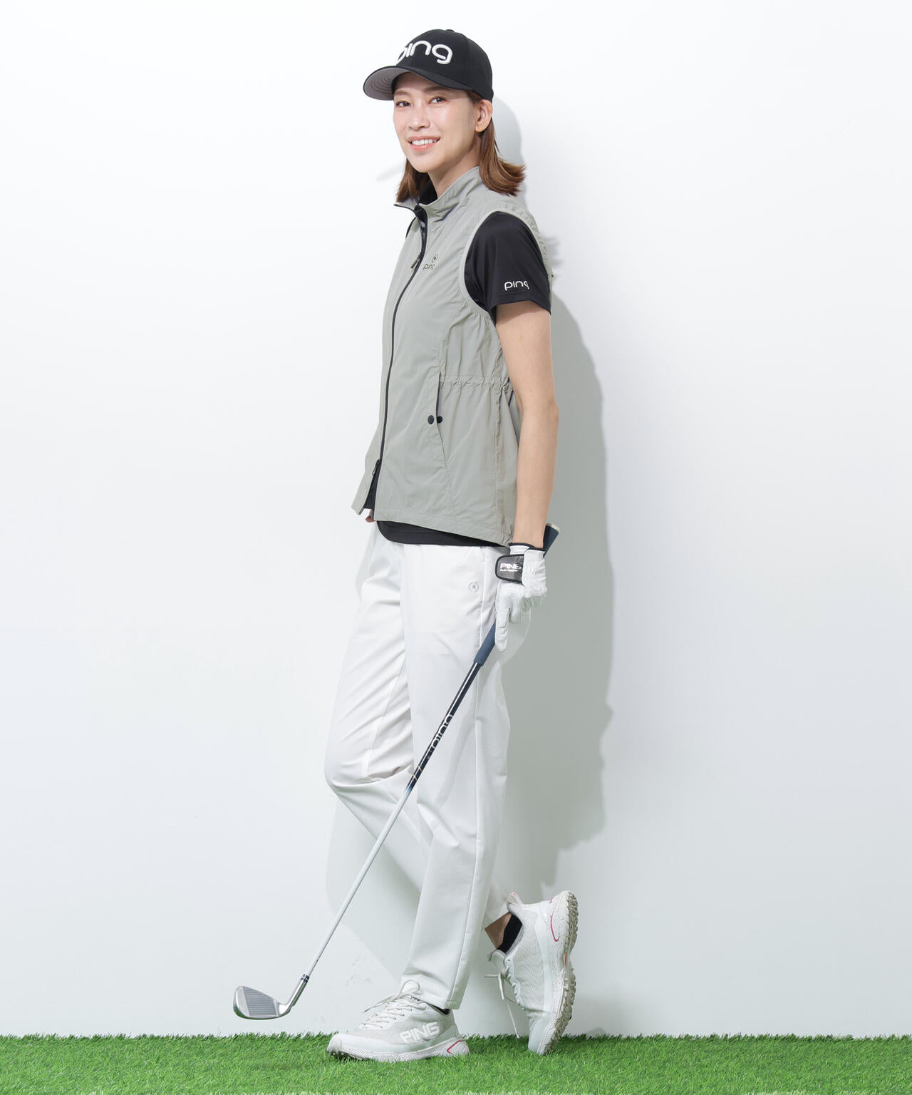 ［PING APPAREL］［UVカット・撥水］リップストップ高機能フルジップベスト ＜GOLD＞ (LADIES)