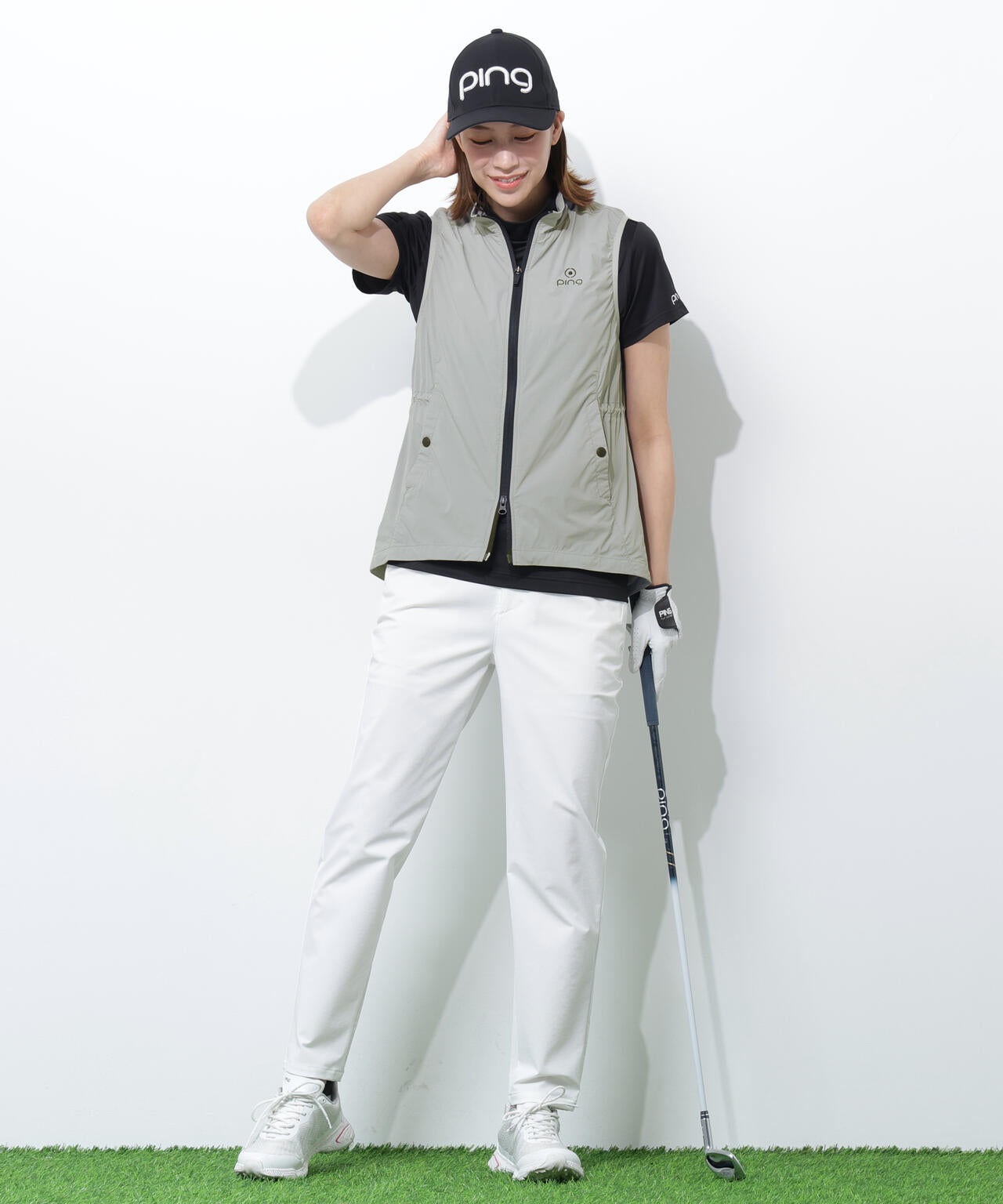 ［PING APPAREL］［UVカット・撥水］リップストップ高機能フルジップベスト ＜GOLD＞ (LADIES)